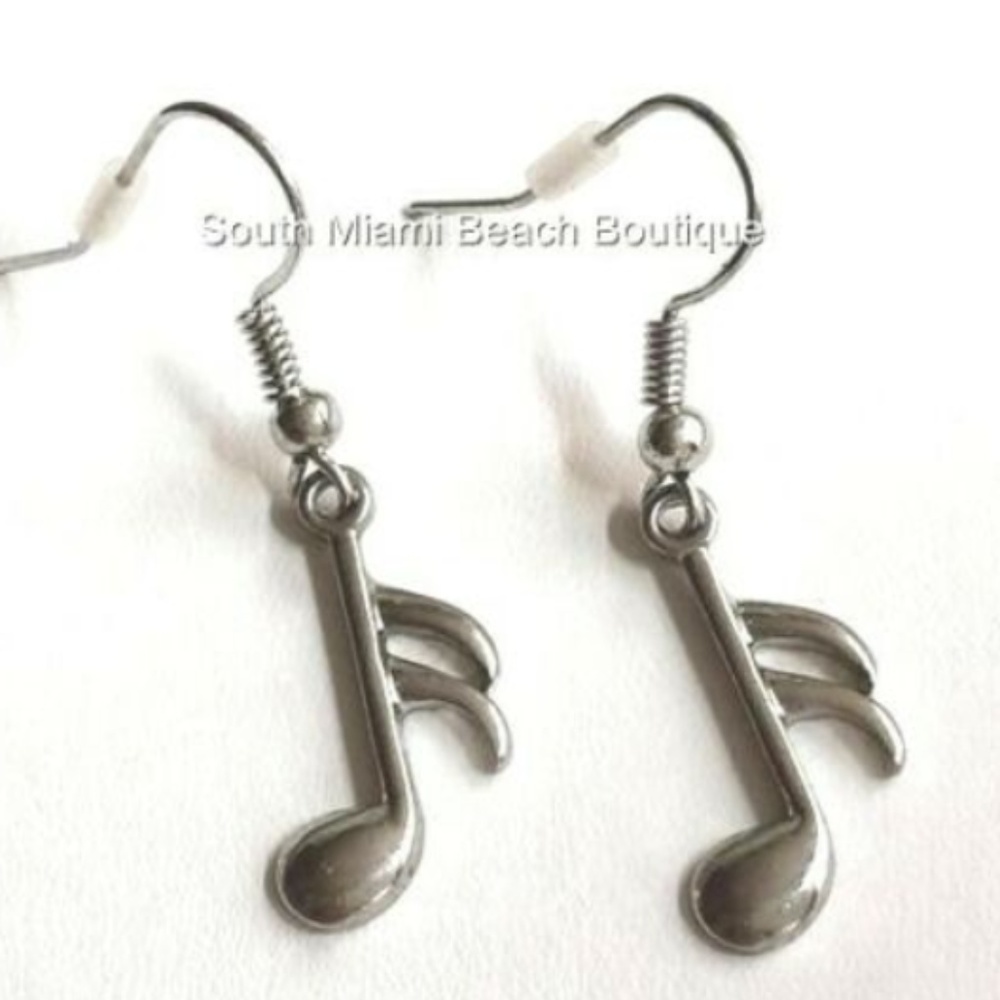 Silver Plated Music Note Charm  Earrings Hypoallergenic Singer Musician Gift